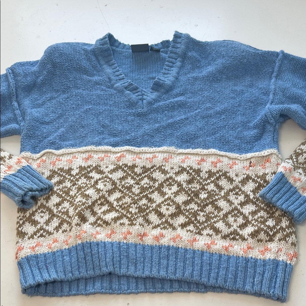 Vintage Lizwear Large Chunky Knit Multicolor Patterned V Neck Sweater